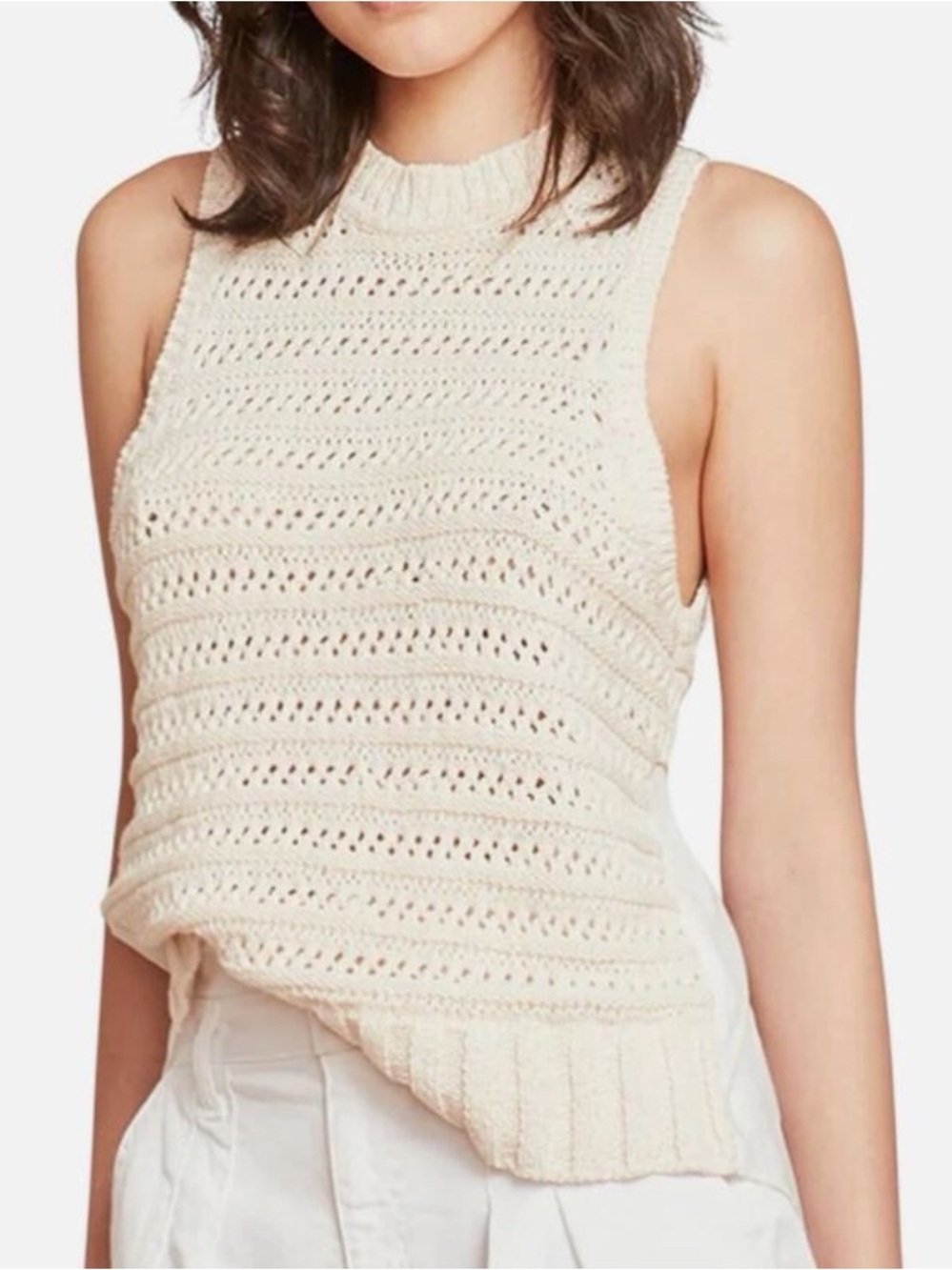 Veronica Beard Sade Tank Sweater Top Crochet Chunky Knit Neutral Size S